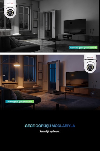 Wifi 360 Panoramik Ampul Kamera Gece Görüş Ses Akıllı Hareket Algılayıcı Güvenlik Kamerası