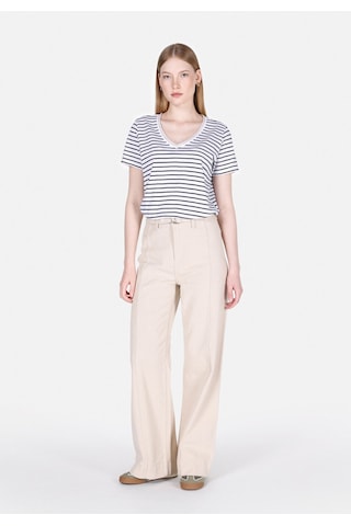 Colins Regular Fit V Yaka Çizgili Kadın Lacivert Kısa Kol Tişört Cl1073551 Q1.v2 Nav Lacivert