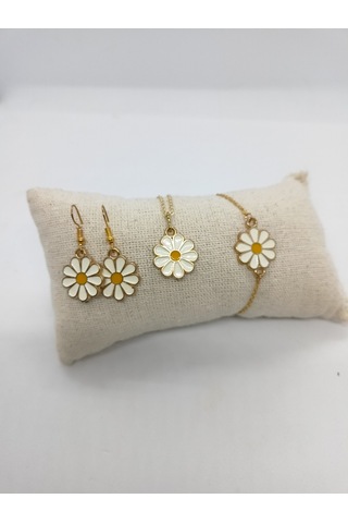 Balık Hediyelik Papatya Modeli İle Tasarlanmış Kolye Küpe Bileklik Set1029