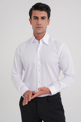 Efor G 565 Slim Fit Dik Yaka Pamuk Saten Uzun Kol Klasik Beyaz Gömlek Beyaz