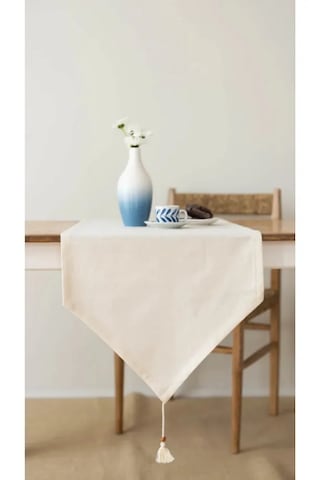 Rosehan Üçgen Uçlu Organik Ham Keten Runner 40 X 150 Cm