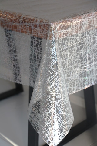 Pvc Şeffaf Desenli Silinebilir Muşamba Masa Örtüsü 440-çapraziplzr Gümüş