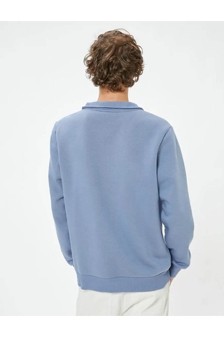Koton Yarım Fermuarlı Yaka Sweatshirt Uzun Kollu Pamuk Karışımlı Mavi 5wam70002mk Mavi