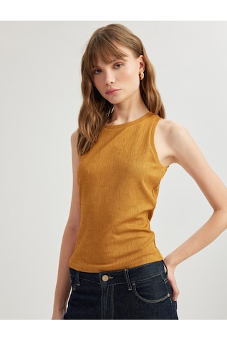 Koton Kolsuz Bisiklet Yaka Slim Fit Basic Atlet Kahverengi 5sak10020uk Kahve