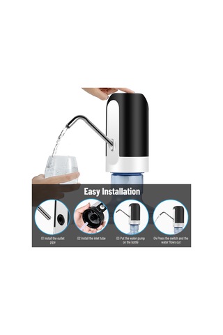 Leezsing Otomatik Elektrikli Su Pompası Galon Su Sebili Şarj Edilebilir Evrensel Gürültüsüz Su Isıtıcısı Pompası Usb Kablosu Siyah