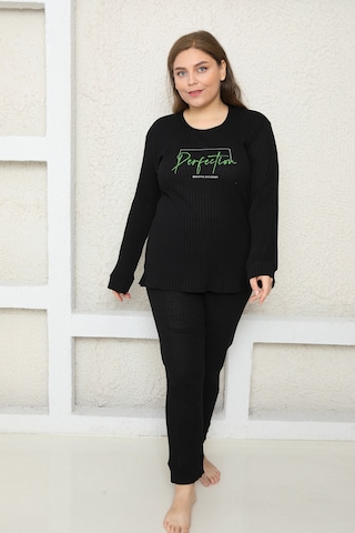 Fames Pijama Büyük Beden Fitilli Pijama Takim Siyah