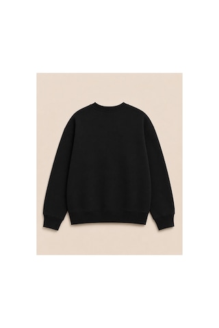 Herkesemoda Çiçek Baskılı 2 İplik Şardonlu Bisiklet Yaka Sweatshirt Siyah