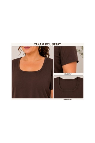 Gülmina Moda Kadın Kare Yaka Büyük Beden Bluz - Kahverengi