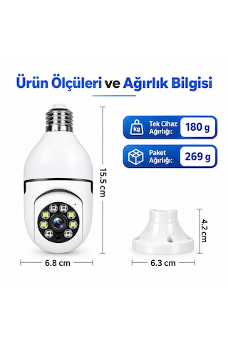 Ultratekno Lf-h68 E27 Wifi Ampul Kamera 360 1080p Gece Görüşlü Hareket Sensörlü Ip Kamera Yoosee