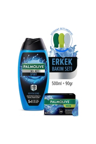 Palmolive Sport Erkek Duş Jeli 500 ML + Naturals Erkek Sabun 90 G + Seyahat Kiti