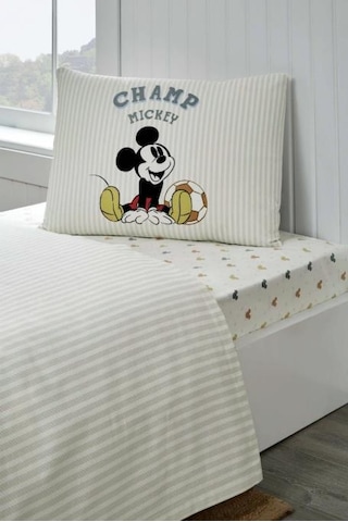Özdilek Mickey Mouse Champ Tek Kişilik Disney Lisanslı Lastikli Çarşaf Çocuk Pike Takımı Çok Renkli