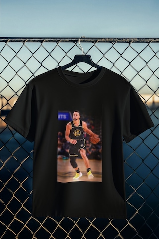 Stil X Stephen Curry Baskılı Tshırt, %100 Pamuklu Nefes Alan Kumaş Siyah-2