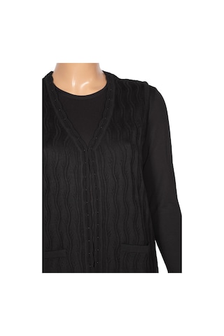 Hesna Kadın Gizem Ajurlu Cepli Siyah Triko Yelek Siyah