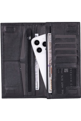 Bloomtenuta Obsidian Black Hakiki Deri Cüzdan & Telefon Çantası Siya