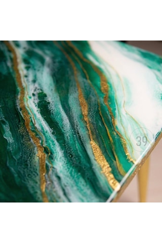 Emerald Regalıa Lüks Geode Epoksi Orta Sehpa 50x70 Cm Altın Detaylı Contemporary Tasarım, Modern Lüks Ev Dekoru Yeşil