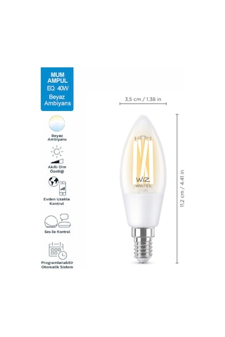 Wiz 40W Sarı-Beyaz Ambiyans E27 Şeffaf Cam Akıllı Filament Ampul (C35)
