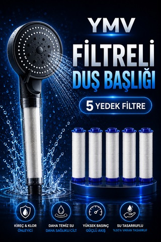 Ymv Filtreli Duş Başlığı Yüksek Basınçlı Banyo Başlığı Kireç Ve Klor Azaltıcı 5 Yedek Filtreli Su Tasarruflu Siyah