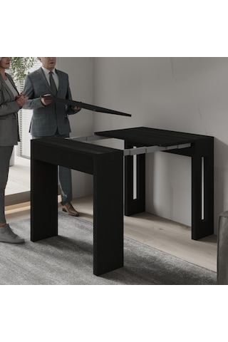 İnarch Dizayn Nivo Modüler Açılır Yemek Masası Modern Dresuar & Çok Amaçlı Masa,kapalı 44 Cm - Açık 116 Cm Siyah