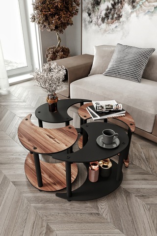 Yin Yang Unıty Serenıty Orta Sehpa 4 Lü Siyah Ceviz 70 Cm Siyah