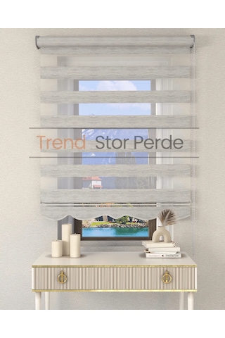 Gri Bambu Etek Dilimli Zebra Stor Güneşlik Perde Kırık Gri