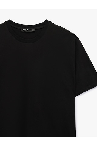 Koton Pamuklu Bisiklet Yaka Kısa Kollu Basic Oversize Tişört Siyah 6sam10511mk