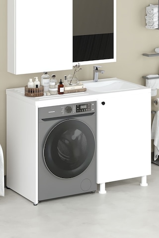 Dune Lavabolu Banyo Dolabı Beyaz