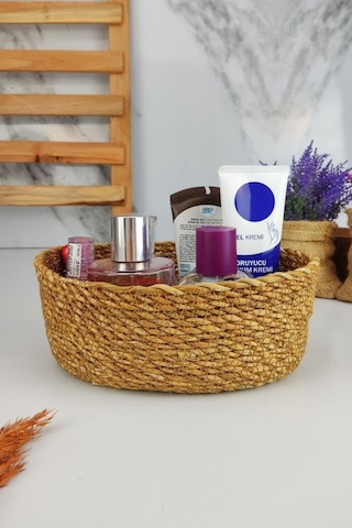 Digithome Hasır Banyo Ve Makyaj Organizer Sepeti Oval Düzenleyici 20 Cm Kahverengi - Pnl-ph22 S/3