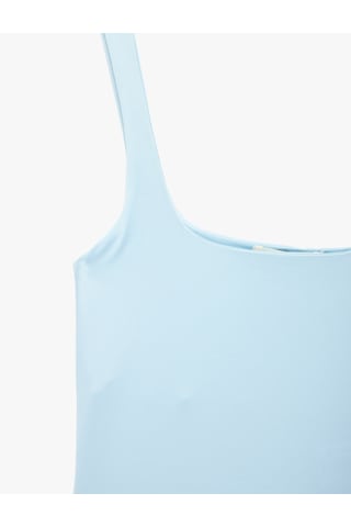 Koton Kare Yaka Slim Fit Kalın Askılı Crop Üst Mavi 6sak10228ek