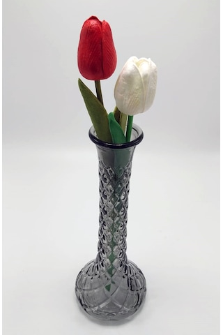 El Yapımı Antrasit Renk Baklava Model Cam Karanfillik 25cm