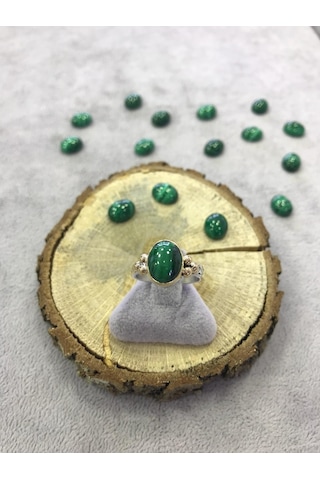 Malahit Malakit Taşı Gümüş Yüzük 925 Ayar Doğal Taş - 209992334