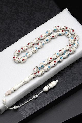 İşlemeli Kemik Tesbih 7 X 11 Mm Arpa Kesim - T-1699