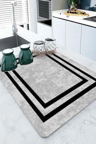 Gri Çerçeveli Microfiber Bulaşık Kurutma Kurulama Matı Mm018