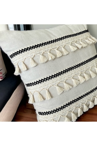 Dnc Home Tekstil Ndchome Özel Tasarım Tekli Keten Krem Kırlent Kılıfı