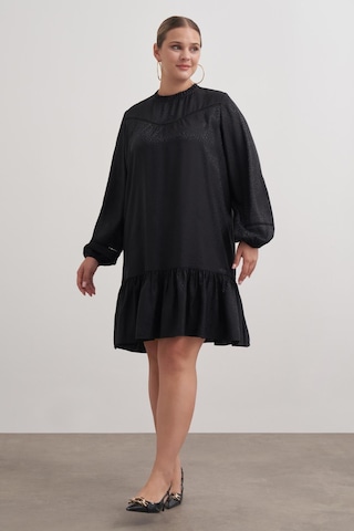 Şerit Detaylı Saten Elbise-3365 Siyah