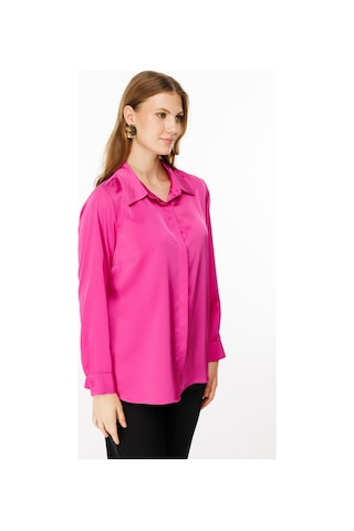Ekol Kadın Büyük Beden Saten Gömlek 2579 Fuşya Fuşya