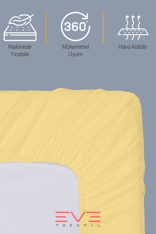 Eve Tekstil Fitted Yüksek Kaliteli Penye Kumaş Tek Kişilik Lastikli Çarşaf Sarı
