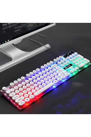 Lımeıde Gtx300 104 Tuşlu Retro Yuvarlak Tuş Kapağı Usb Kablolu Fare Klavyesi, Kablo Uzunluğu: 1,4 M, Renk: Punk Tek Klavye Beyaz