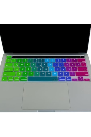 Macbook Pro Türkçe Q Çeviri Klavye Koruyucu Us Ansı Amerikan Düz Enter A2338 M1 M2 A2251 A2289 A2141 Uyumlu Silikon Keyboard Cover Touch Bar Pembe Yeşil