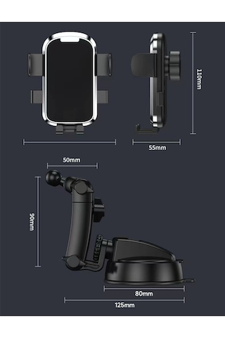 Torpido Üstü 360 Derece Dönebilen 25,5 Cm Telefon Tutacağı Krom / Syte200