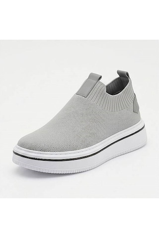 Daytex 1111 Erkek Slip-on - Full Triko Örgü Sportif Kalın Eva Taban Sneaker Gri