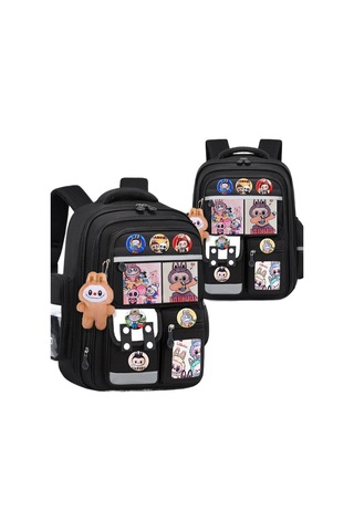 Sınır Ötesi Yeni Karikatür Labu Çocuk Okul Çantası Siyah Büyük Boy