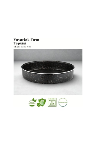 32 Cm Granit Yuvarlak Fırın Tepsisi - Siyah Siyah
