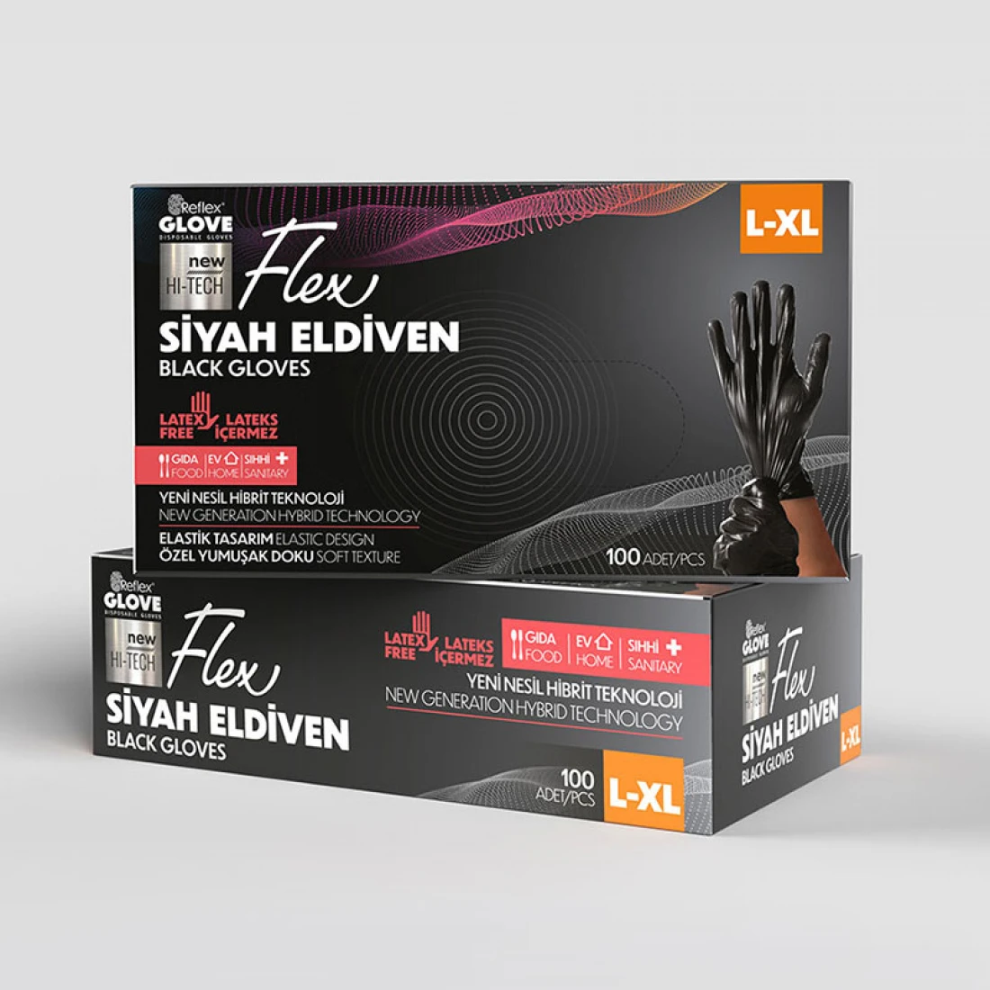 Reflex Flex Pudrasız Eldiven Siyah L-xl 100 Lü 5 Paket