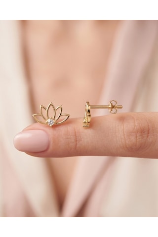 Minik Lotus Çiçeği 14 Ayar Altın Küpe