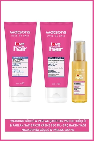 Güçlü & Parlak Şampuan 250 Ml+güçlü & Parlak Saç Bakım Kremi 250 Ml+saç Bakım Yağı Macademia Güçlü & Parlak 100 Ml