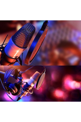 Teltree Mikrofon Pop Filtresi Siyah: Rüzgar Ve Gürültü Engelleyici, Tükürük Birikimini Önleyen, 360 Esnek Tutucuyla Basit Montajlı