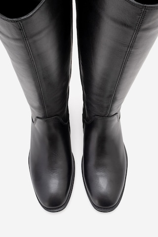 Luvishoes Ruız Siyah Cilt Hakiki Deri Streç Detaylı Kadın Çizme Siyah