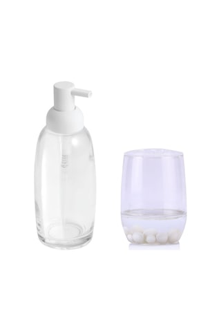 Sıa Sıvı Sabunluk Ve Diş Fırçalık 2 Li Banyo Seti Boncuklu Şeffaf