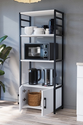 Bofigo Mutfak Standı 2 Kapaklı 4 Raflı Kahve Köşesi Kolombiya Beyaz