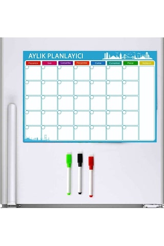 Aylık Magnet Planlayıcı , 35X50 Manyetik Yazı Tahtası 3 Ad. Kalem
